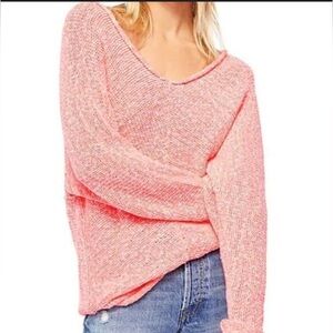 Free People Bright Lights Sweater Womens Size Medium Neon Flamingo